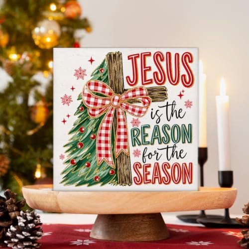 Christian Christmas Decor, Jesus is the Reason for the Season Wooden Sign - Image 3