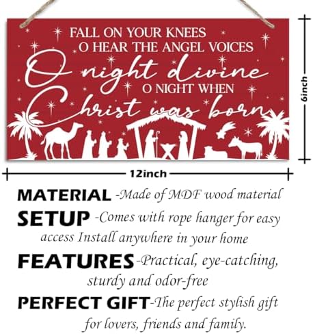 Fall On Your Knees Sign, Christmas Hanging Wood Sign, Winter Decorative Wall Signs, Red Winter Wooden Door Signs, Farmhouse Outdoor Wood Christmas Decor, Xmas Wall Art 6x12 Inches - Image 2