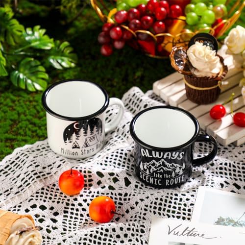 Mumufy 9 Pcs Camping Coffee Enamel Mugs 12 oz Happy Campers Tea Cups - Image 5