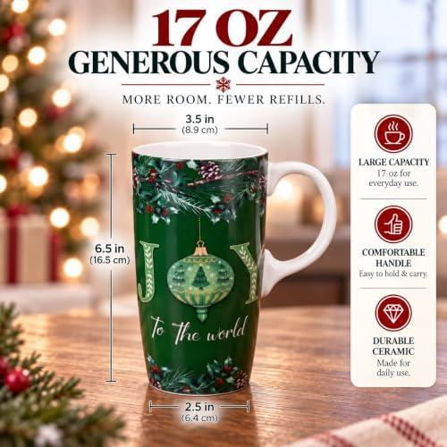 Topadorn Christmas Ceramic Coffee Mug with Lid,17oz Ceramic Travel Cup ,Joy - Image 5