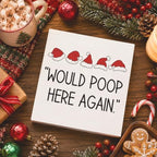 Christmas Bathroom Decor, Funny Christmas Decorations, Santa Hat Bathroom Table Decoration Would Poop Here Again Wooden Box Sign, Home Shelf Desk Decor for Toilet 5x5 Inches - Image 4