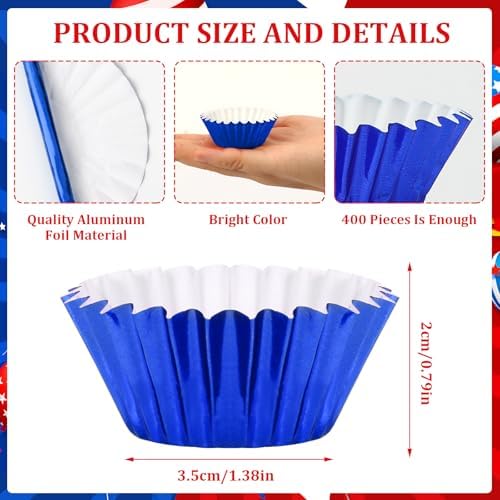 400pcs 4th of July Mini Foil Cupcake Liners Red Blue Silver - Image 2