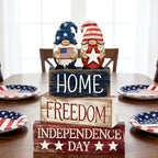 4th of July Table Decorations Patriotic Memorial Day Tiered Tray Decor Wooden Gnome Block Signs Independence Farmhouse 250th July Fouth Centerpiece for Tables Wooden Sign for Home Decor - Image 2
