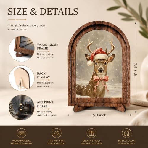 Santa Deer Arched Table Sign, Rustic Christmas Farmhouse Decor - Image 2