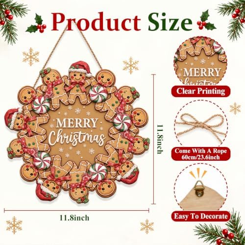 Gingerbread Christmas Decorations Merry Christmas Wreath Wooden Sign - Image 3