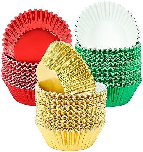 SANNIX 450Pcs Foil Cupcake Liners Christmas Metallic Cupcake Liners by SANNIX