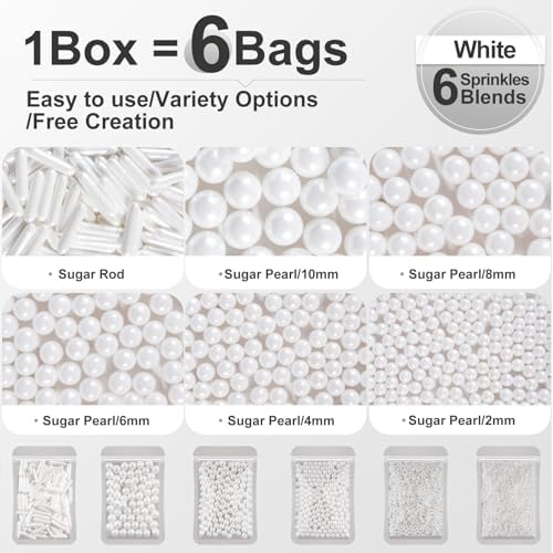 White Edible Cake Pearls Sprinkles with Claw Pen for Cake Decorating, 180g - Image 2
