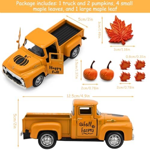 Thanksgiving Truck Decor, Fall Metal Pumpkin Truck, Harvest Decorations - Image 3