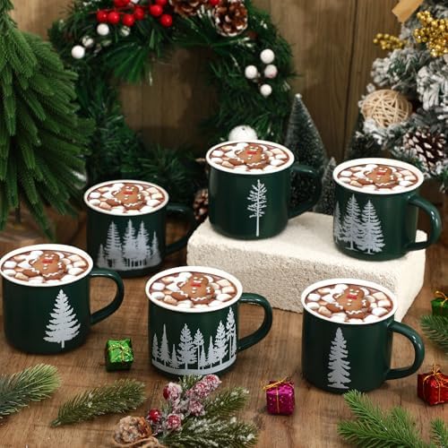 Jinei 6 Pcs Christmas Coffee Mug Ceramic Cups, Dark Green - Image 4