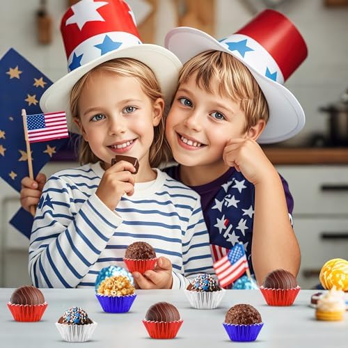 400pcs 4th of July Mini Foil Cupcake Liners Red Blue Silver - Image 5