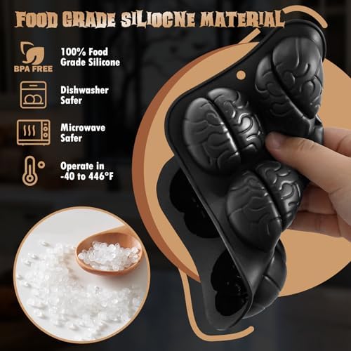 HKNMTT Halloween Brain Silicone Molds 2 Pack 6 Cavity, Spooky Brain Shape Baking Tray for Chocolate Candy Wax Melts Tarts Cupcake Pizza Cake Oven Safe Food Grade Moulds for Kids Party DIY Fun - Image 4