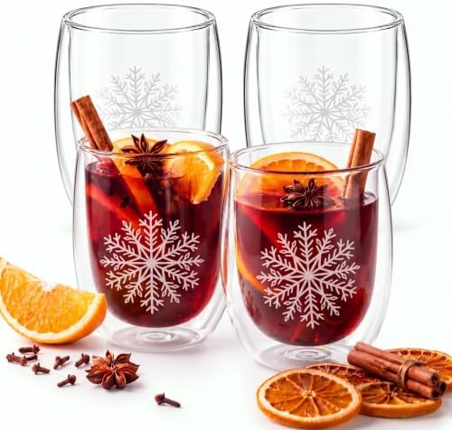 4 Pcs Mulled Wine Glass Christmas Snowflake 12oz Hot Toddy Mugs Xmas Gift by Havawish