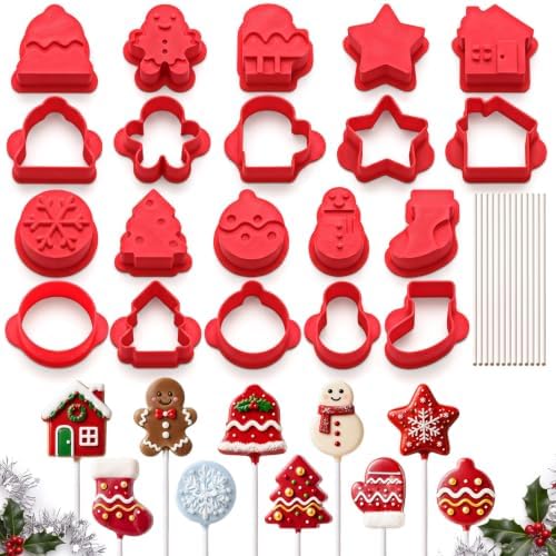10 Pcs Christmas Cake Pop Molds Set with 100 Sticks by Yiyiring
