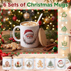 Meanplan 6 Set Christmas Mugs Gift Bulk, Fuzzy Socks Cards Bags, Vintage - Image 2