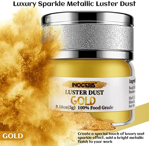 INOCERIS Edible Luster Dust, 5 Grams Food Grade Gold Cake Dust Shimmer Metallic Gold Food Coloring Powder for Cake Decorating, Baking, Fondant, Chocolate, Candy, Drinks, Cookies - Image 6