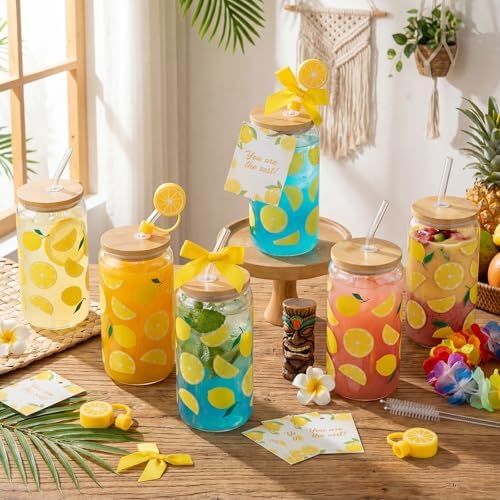 12 Set Lemon Glasses with Lid Straw, Cute Lemon Gift for Women, Employee - Image 6