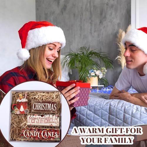 Moucuny 4 Pcs Christmas Hot Cocoa Table Decorations Wooden Xmas Block Signs - Image 6