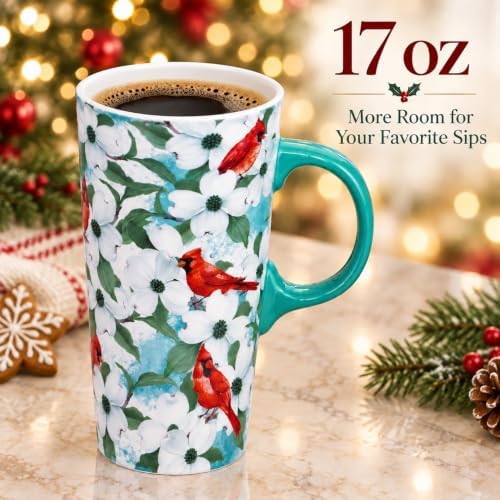 Topadorn Christmas Ceramic Coffee Mug, 17oz Travel Cup, Red Cardinals Bird - Image 6