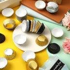 400pcs Mini Foil Cupcake Liners Golden Silver Black - Image 3