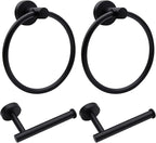 4pcs Matte Black Toilet Paper Holder and Towel Ring Set, Stainless Steel Hand by Mdvora