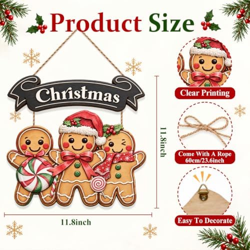 Gingerbread Christmas Decorations Welcome Wreath Wooden Front Door Sign - Image 3