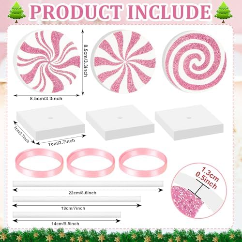 3 Pieces Christmas Table Decorations Wood Candy Set, Pink Christmas Tiered Tray Decor,Rustic Candy Table Decorations for Home Tables (Pink) - Image 2