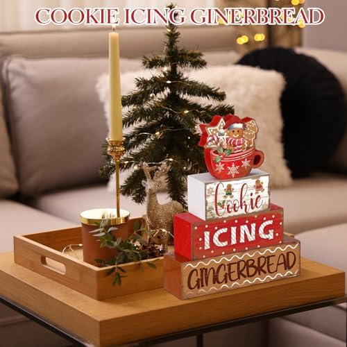 Moucuny 4 Pcs Christmas Gingerbread Man Table Decorations Xmas Block Signs - Image 5