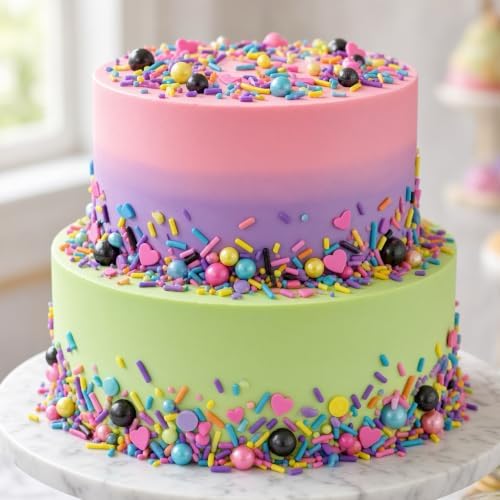 Pink & Black & Green & Yellow Sprinkles Mix Size Pearls Disco Themed Cake Decorations Cupcake Toppers Perfect for Wedding Valentine Christmas Supplies 4.58OZ - Image 3