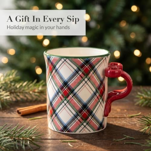 Mud Pie Christmas Tartan Mug with Bow Handle, 11 Ounce Plaid Coffee Mug - Image 2