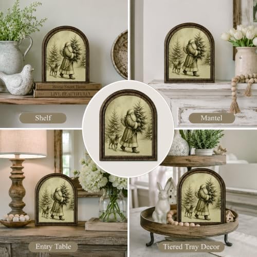 Santa and Dog Winter Forest Arched Table Sign, Rustic Christmas Decor - Image 5