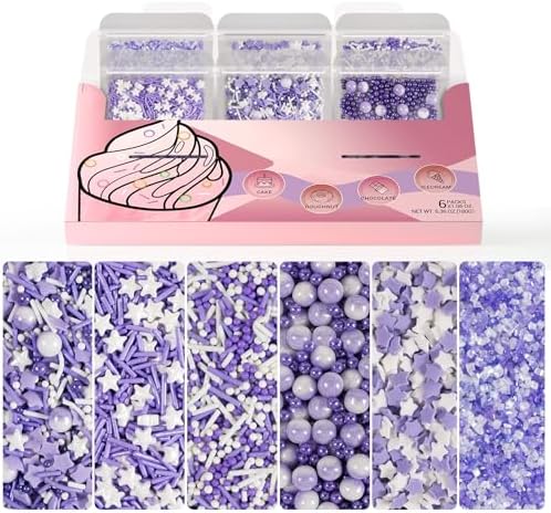 Purple Sprinkles, Purple Pearl and Star Sprinkles for Cakes, Cupcakes, 180g by Unknown
