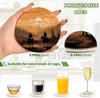 YETTASBIN Western Cowboy 6 Pcs Drink Coasters with Holder, Cotton Woven Absorbent Heat-Resistant Round Coaster Non-Slip Table Mat for Kitchen Bar Home Decor Housewarming Gift, 3.9 in - Image 3
