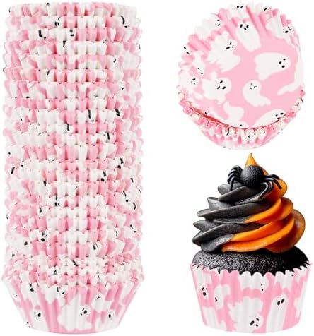600 Pack Halloween Cupcake Liners Pink Ghost Baking Cups Standard Size Muffin Liners for Halloween Party Candy Cake Decorations Supplies by Unknown