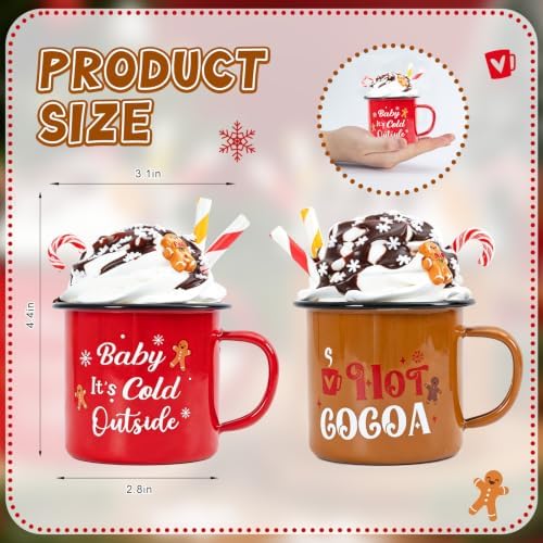 2 PCS Hot Cocoa Tiered Tray Mug Decor Set with Faux Whipped - Image 2