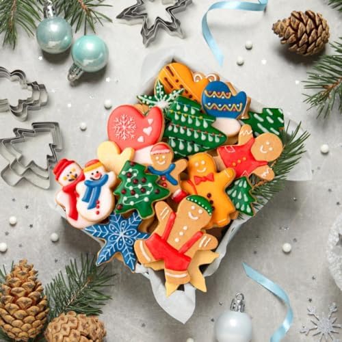 BYkooc Christmas Cookie Cutter Set,18 Piece Stainless Steel Winter Christmas Cookie Cutters Shapes for Baking - Christmas Tree,Snowflake,Snowman,Gingerbread Man,Gingerbread Girl,Mitten, Silver - Image 4