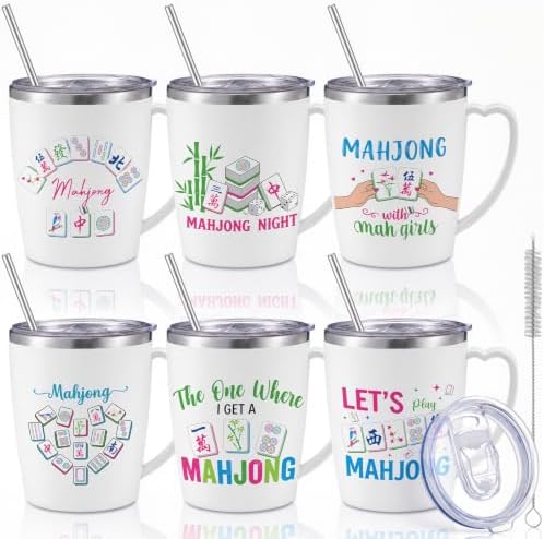 Didaey 6 Pcs Mahjong Tumbler with Lid Straw, 11 oz, Stainless Steel Cups by Didaey