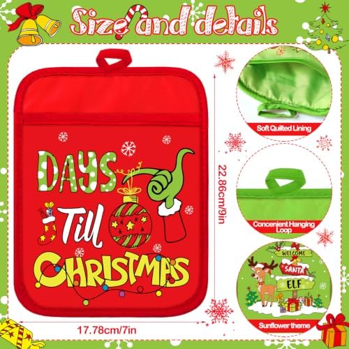 Jingmore 12 Pcs Christmas Pot Holders Bulk with Pocket Lime Green Xmas Pot Holders for Kitchen Red Green Santa Hot Pads and Oven Mitts Farmhouse Oven Gloves for Christmas Baking Cooking Gift - Image 3