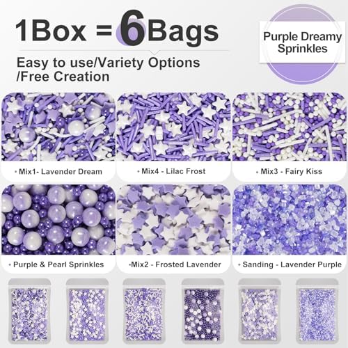 Purple Sprinkles, Purple Pearl and Star Sprinkles for Cakes, Cupcakes, 180g - Image 3