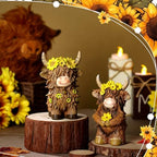 2 Pcs Highland Cow Figurines Decor Gifts, Sunflower Style - Image 5