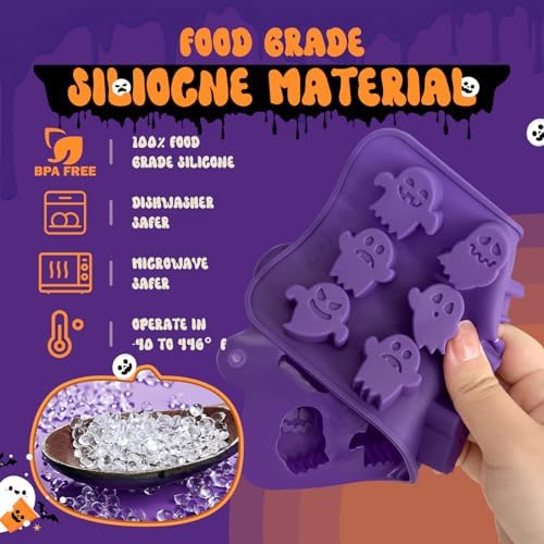 Pumpkin & Ghost Candy Silicone Molds for Halloween Small Chocolate, Wax Melts, Cake Decoration 15 Cavity Food Grade Bpa Free for Kids, Oven Safe DIY Homemade Mould Treat or Trick -4 PCS - Image 3
