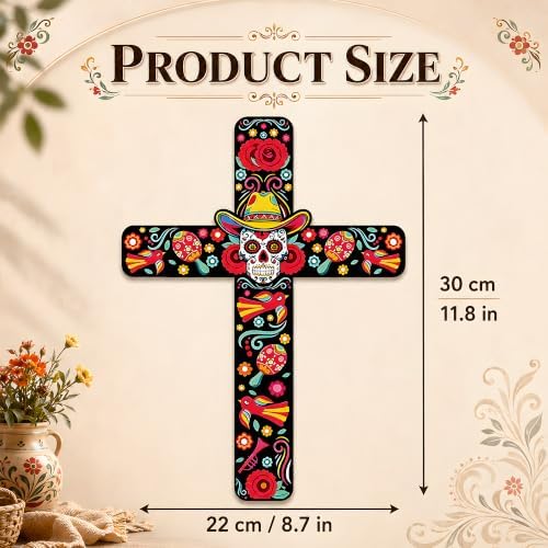 Day of The Dead Decorations - 2PCS Dia de Los Muertos Cross Wall Decor - Image 2