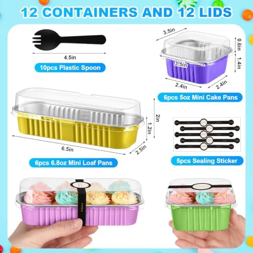 LemonRoad Mini Loaf Pan with Lids and Spoons, Candy Colors, 12 Sets - Image 2