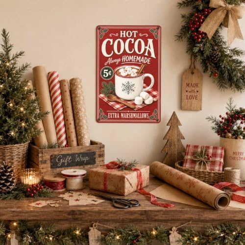 Hot Cocoa Sign, Christmas Kitchen Decor, Vintage Holiday Wall Art - Image 5