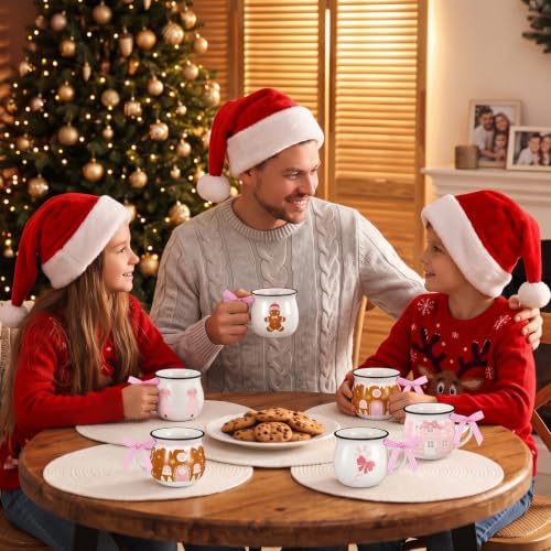 Sawysine 6 Pink Gingerbread Christmas Mugs, 12 oz Ceramic Holiday Cups - Image 4
