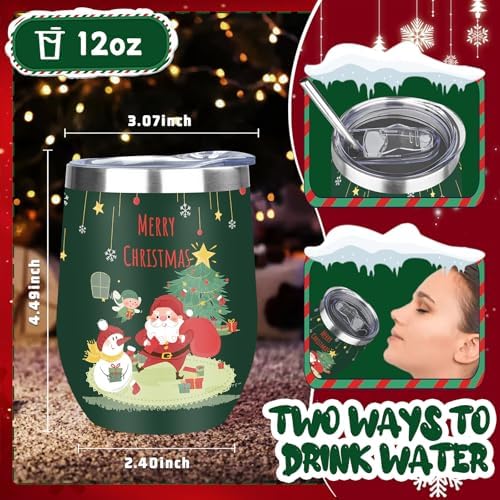 MEZMUT 12 Oz Insulated Christmas Wine Tumbler with Lid Straw (Green,1) - Image 2