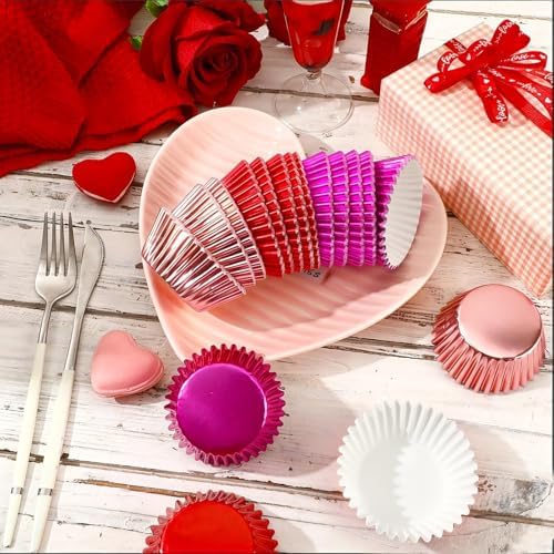 SANNIX 450Pcs Valentine's Day Foil Cupcake Liners Red Pink Cupcake Wrappers Foil Metallic Muffin Liners Baking Cups for Valentines Wedding Party Decorations Supplies - Image 7