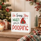 Christmas Bathroom Decor, Funny Xmas Tree Hat Christmas Wooden Box Sign - Image 5