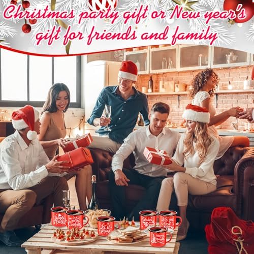 Yaomiao Christmas Enamel Mugs Set of 6 Red or Green Xmas Coffee Mugs Gifts 12 oz Hot Chocolate Holiday Cups with Handle Christmas for Men Women Coworkers Employee Gifts(Let It Snow,Red) - Image 4