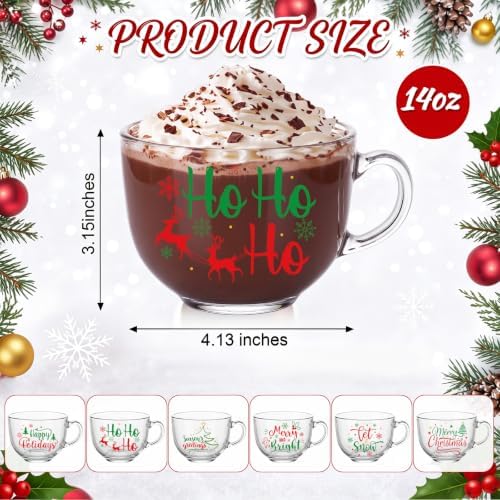 Patelai Glass Christmas Coffee Mugs 14 oz Snowflake Tree, 6 Pcs, Cute - Image 2