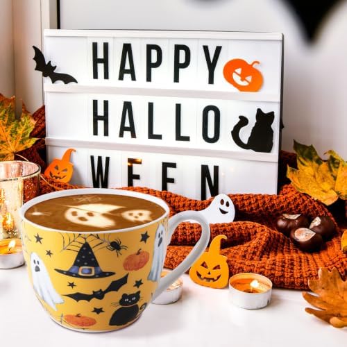 Orange Halloween Mug – 20oz Bone China Coffee Mug with Black Cat, Ghost, Pumpkin & Bat, Perfect Fall Gift for Halloween Lovers, Designed in England by Harvest Green Studio - Image 6